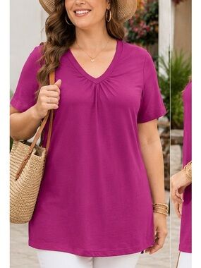 Woman Within Short Sleeve  Red Raspberry Top 18/20